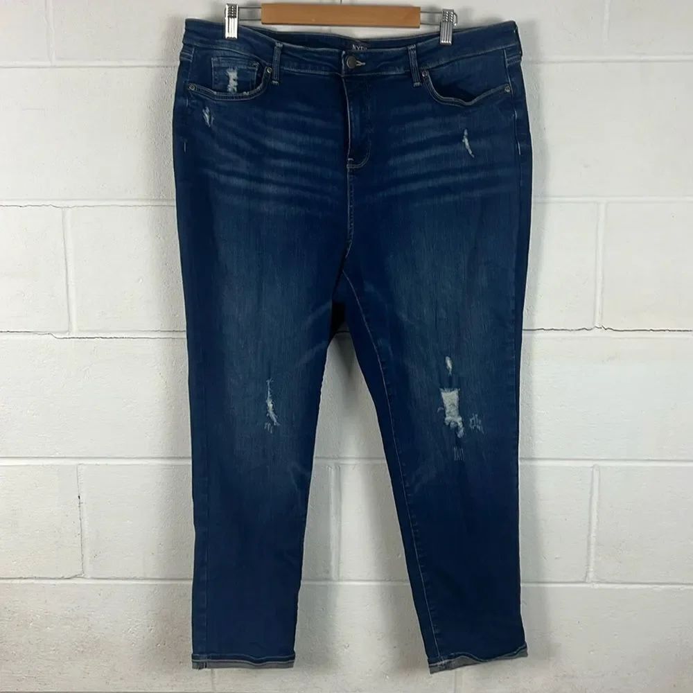 NYDJ women’s relaxed high rise distressed straight leg jean